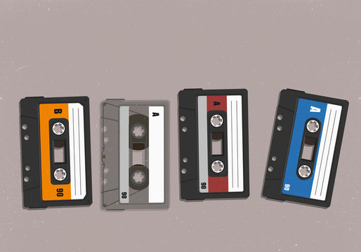 Cassette tapes in a row