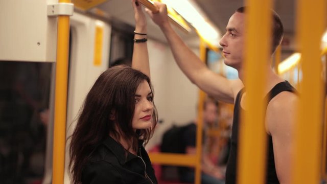 Brunette subway pegging girl