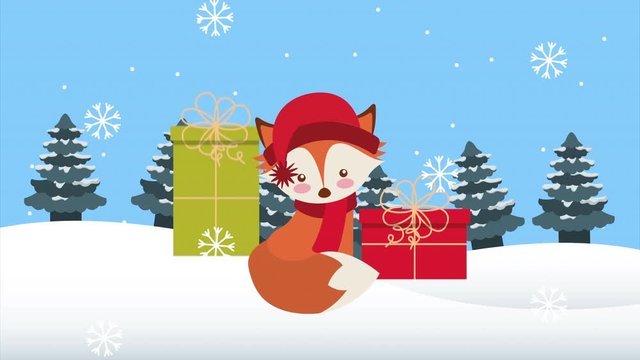 merry christmas with fox and gifts
