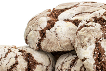 Lot of whole baked chocolate brownie cookie isolated on white background