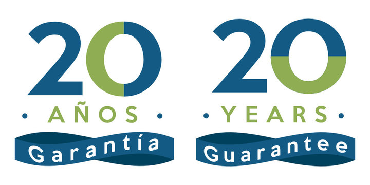 20 years guarantee badge in spanish and english