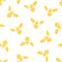Yellow and white bee seamless pattern print background