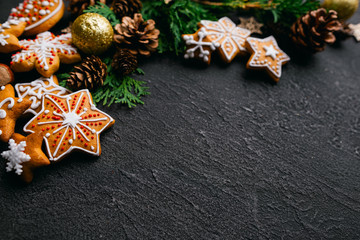 Christmas background with gingerbread cookies