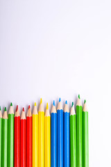  Colorful pencils on white background. Color pencil with copy space