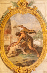 Fototapeta premium ACIREALE, ITALY - APRIL 11, 2018: The fresco Killing of Abel in Duomo - cattedrale di Maria Santissima Annunziata by Pietro Paolo Vasta (1736 - 1739).