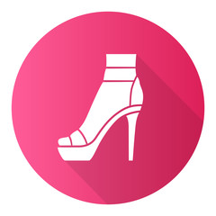 Ankle strap high heels pink flat design long shadow glyph icon. Woman stylish footwear design. Female party stiletto shoes, luxury summer open toe sandals. Vector silhouette illustration