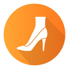Stiletto shoes orange flat design long shadow glyph icon. Woman stylish formal footwear design. Female casual stacked high heels, luxury modern pumps. Vector silhouette illustration