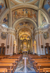 COMO, ITALY - MAY 9, 2015: The nave of church Chiesa di San Andrea Apostolo (Brunate) with the frescoes in the cupola by Mario Albertella (1934).
