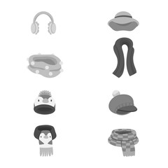 Obraz na płótnie Canvas Isolated object of headwear and fashion sign. Set of headwear and cold vector icon for stock.