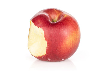 One whole bitten red apple jonagold isolated on white background