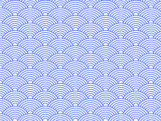 Traditional japanese wave pattern background with geometric concentric circles, perfect for ramen bowl decorations, wrapping paper, fabrics or backdrops.