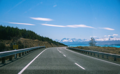 road lake pukaki mt cook new zealand	