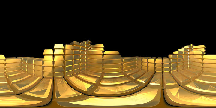 HDRI map of gold bars. 3d illustration