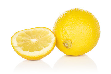 Group of one whole one half of fresh yellow lemon isolated on white background