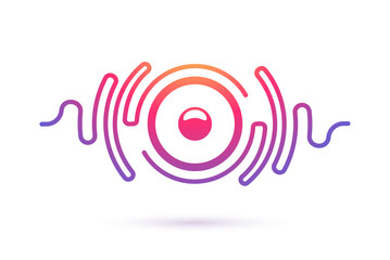 Sound speaker and waves isolated vector icon. Music company, equipment, radio stations logo template