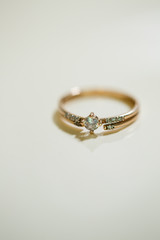 Gold wedding rings for newlyweds on wedding day