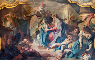 Obraz na płótnie Canvas COMO, ITALY - MAY 8, 2015: The painting of Presentation of Virgin Mary in the Temple in church Santuario del Santissimo Crocifisso by Carlo Innocenzo Carloni (1686–1775).