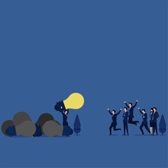 Business flat vector concept businessman find bright idea among dead idea metaphor of creative idea.