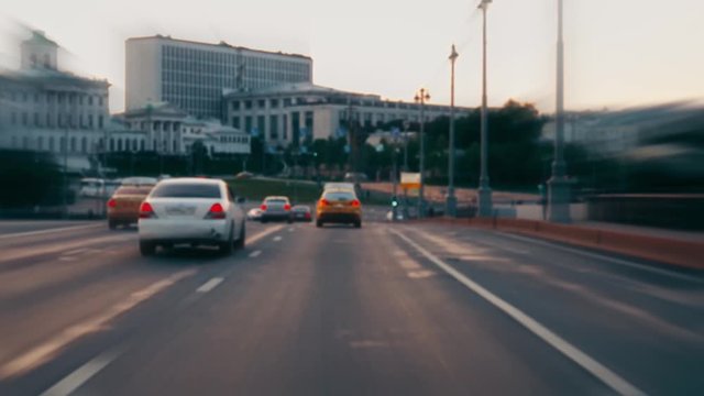 Hyperlapse view from the moving car. POV. Amazing architecture. Day time. Ultra HD stock footage. Time Lapse