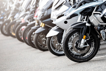 Front Motorcycle wheels in closeup.