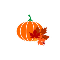 Pumpkin icon, flat design template, Halloween symbol, Thanksgiving Day sign, vector illustration