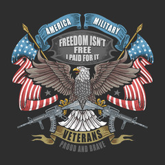 AMERICA EAGLE USA FLAG AND WEAPON ARTWORK FOR VETERANS DAY, MEMORIAL DAY, AND INDEPENDENCE DAY VECTOR WITH EDITABLE LAYERS