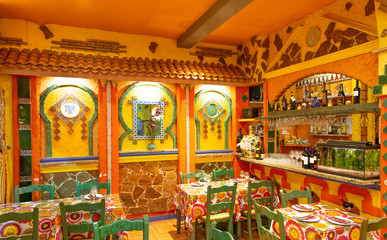 Granada, Spain - October 1, 2019: Spanish restaurant serving national food in Granada