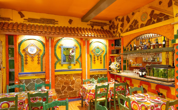 Granada, Spain - October 1, 2019: Spanish restaurant serving national food in Granada