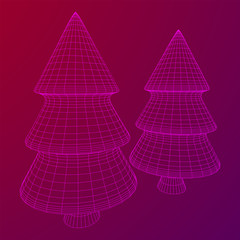 Wireframe A Christmas tree sign mesh. Wireframe low poly mesh vector illustration