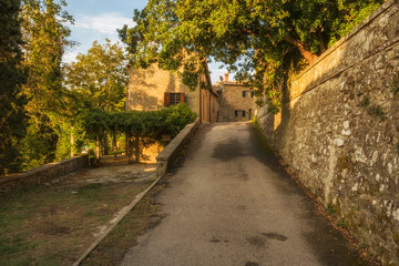 Cityscape of the fortified medieval village of Volpaia in the municipality of Radda in Chianti in the province of Siena Italy.
