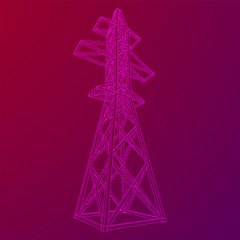 Fototapeta na wymiar Power transmission tower high voltage pylon. Wireframe low poly mesh vector illustration