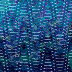 Beautiful blue background with fish. Vector with curved lines. Texture with colorful lines, shapes. Poster for your business design.
