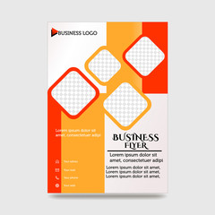 Orange Flyer Template Layout Design. Corporate Business Flyer, Brochure, Annual Report, Catalog, Magazine Mock up. Creative Modern Bright Flyer Concept with Square Shapes