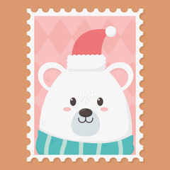 white bear celebration happy christmas stamp