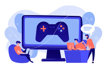 Computer gaming industry, cybersport training. Esports coaching, lessons with pro gamers, esports coaching platform, play like a pro concept. Pinkish coral bluevector isolated illustration © Visual Generation