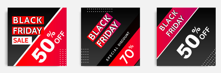 Black Friday sale square banner. Minimal modern geometric shape background  in black and white color