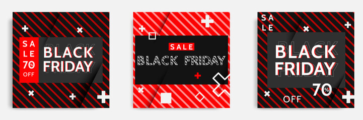 Black Friday sale square banner. Minimal modern geometric shape background  in black and white color