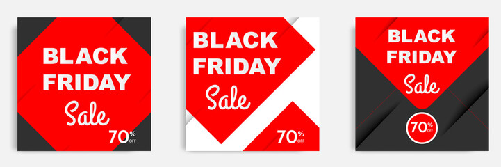 Black Friday sale square banner. Minimal modern geometric shape background  in black and white color