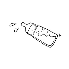 bottle of baby pacifier doodle handdrawn style vector