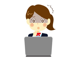 青ざめる女子高生　パソコン