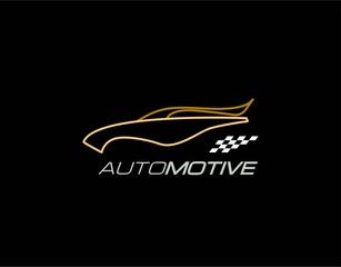 Car Logo with Modern and Luxury Concept. Designed in Monoline Style Isolated on Black Background. Suitable for Car Shop, Car Service Company Logo and Sign. Vector Illustration.