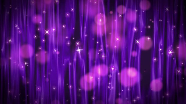 玉ボケのような光と星が舞う紫色の幕のステージ 