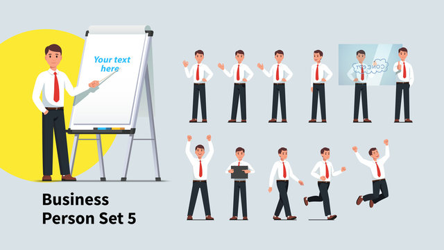 Set of business man or manager poses and actions