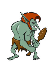 troll gefährlich cartoon grimmig keule märchen wald fabeln sagen fantasy mehrfarbig