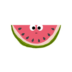 Vector illustration of cut watermelon character on white.