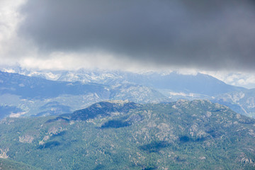 Bird view of the Whistler mountain in the morning from the top.