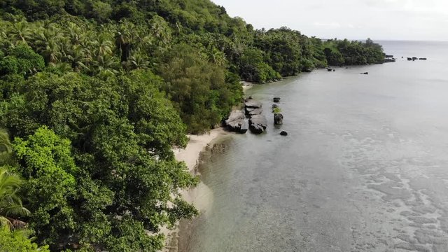 aerial view of a tropical island with clear water in Vanuatu, South pacific