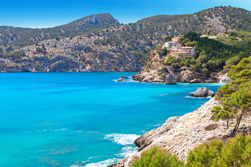 Fototapeta na wymiar Majorca Mallorca Calvià Spain beach turquoise mediterranean sea panoramic landscape 