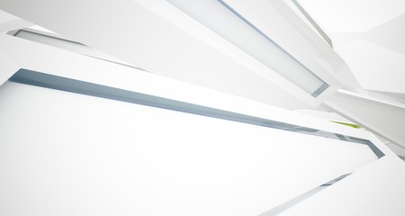 Abstract architectural white and glass gradient color interior of a minimalist house with water. 3D illustration and rendering.