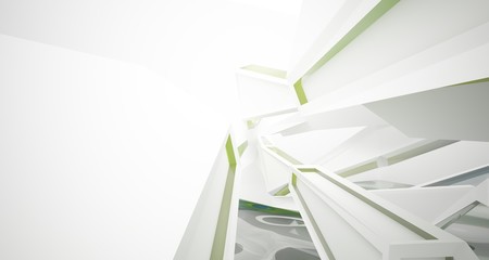 Obraz premium Abstract architectural white and glass gradient color interior of a minimalist house with water. 3D illustration and rendering.